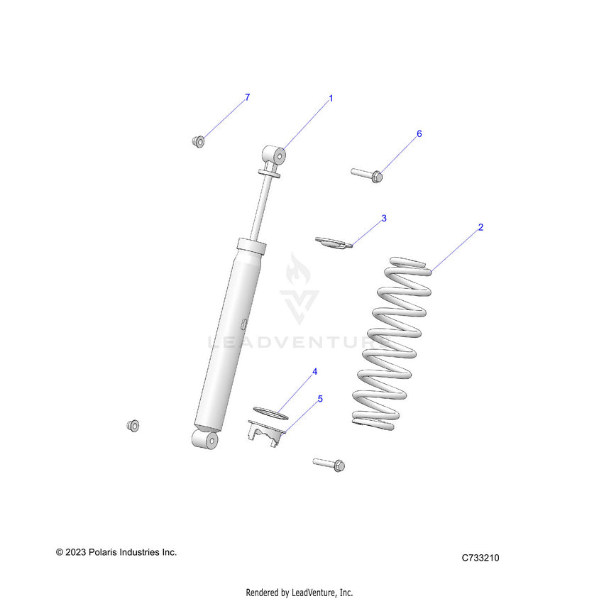 An Image of a Genuine Polaris Parts Schematic Diagram showing the schematic - SUSPENSION: FRONT SHOCK MOUNTING - 2025 POLARIS RANGER 1000 XP CREW NORTHSTAR PREMIUM