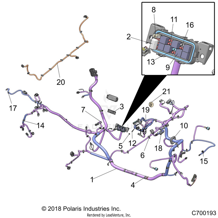 An Image of a Genuine Polaris Parts Schematic Diagram showing the schematic - ELECTRICAL: WIRE HARNESS (3) - 2019 POLARIS GENERAL 1000 EPS