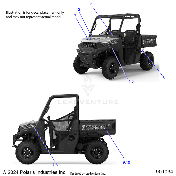 An Image of a Genuine Polaris Parts Schematic Diagram showing the schematic - BODY: DECALS GRAPHIC - 2025 POLARIS RANGER 570 PREMIUM