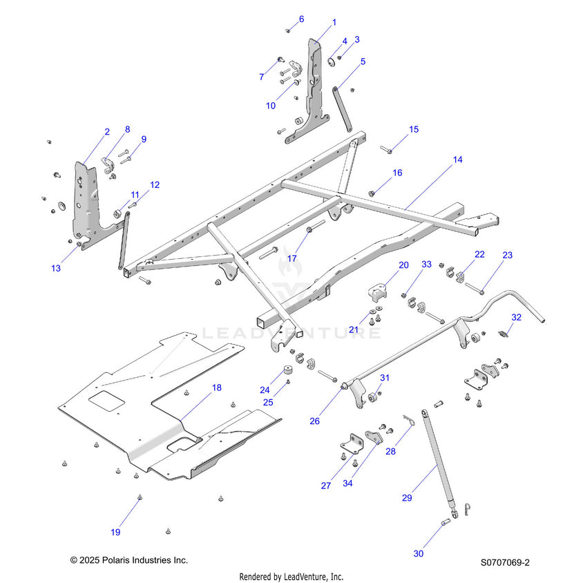 An Image of a Genuine Polaris Parts Schematic Diagram showing the schematic - BODY: BOX MOUNTING - 2026 POLARIS RANGER 570