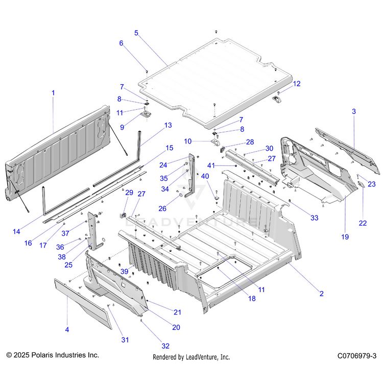 An Image of a Genuine Polaris Parts Schematic Diagram showing the schematic - BODY: BOX ASSEMBLY REAR - 2025 POLARIS XPEDITION ADV 5 NORTHSTAR