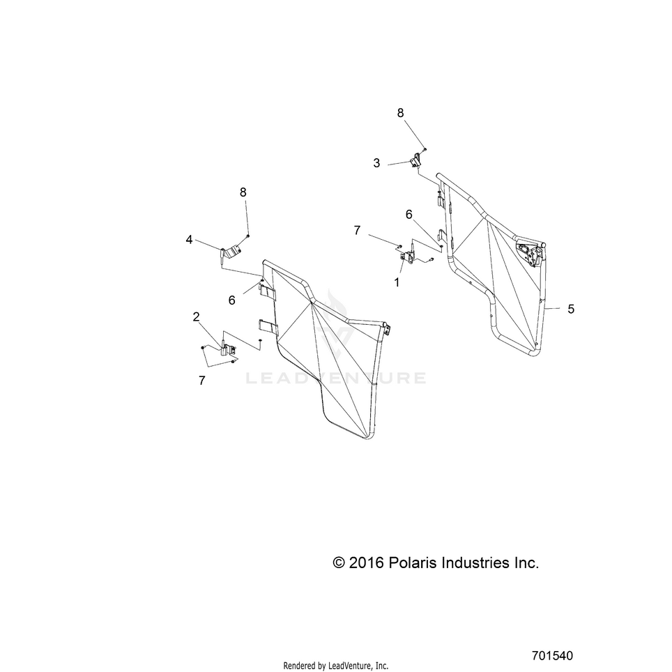 An Image of a Genuine Polaris Parts Schematic Diagram showing the schematic - BODY: DOOR HALF MOUNTING - 2017 POLARIS RANGER XP 1000