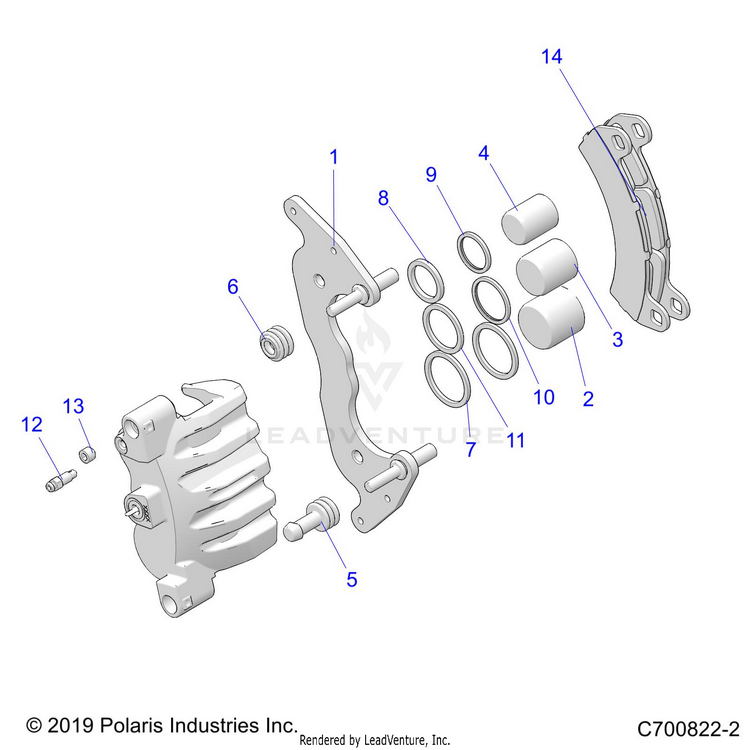 An Image of a Genuine Polaris Parts Schematic Diagram showing the schematic - BRAKES: FRONT CALIPER - 2023 POLARIS GENERAL XP 4 1000 SPORT
