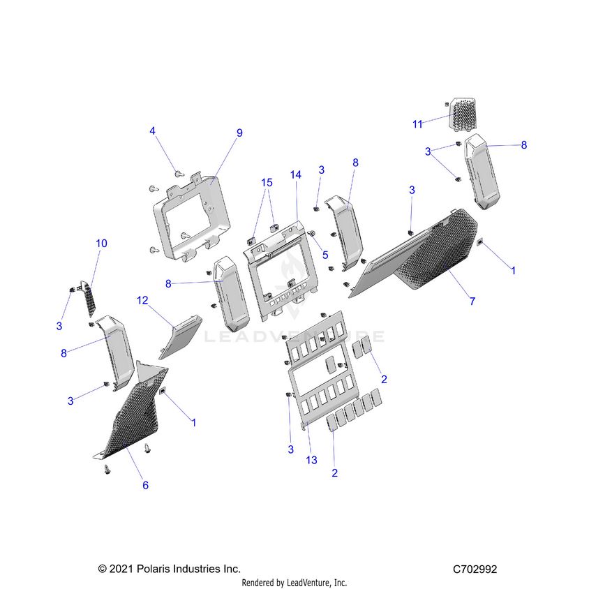 An Image of a Genuine Polaris Parts Schematic Diagram showing the schematic - BODY: DASH ULTIMATE RIDE COMMAND - 2024 POLARIS XPEDITION ADV ULTIMATE