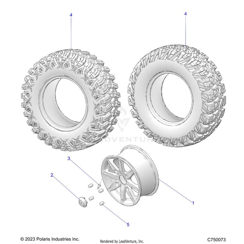 An Image of a Genuine Polaris Parts Schematic Diagram showing the schematic - WHEELS: REAR - 2024 POLARIS GENERAL XP 1000 PREMIUM