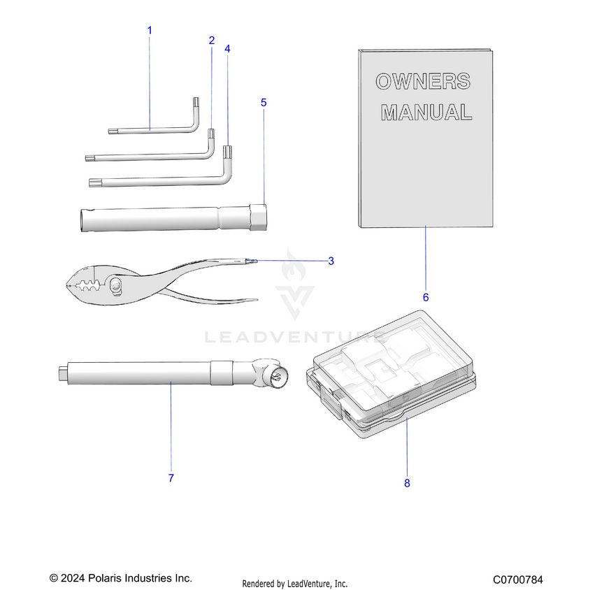 An Image of a Genuine Polaris Parts Schematic Diagram showing the schematic - REFERENCE: OWNERS MANUAL AND TOOL KIT - 2026 POLARIS GENERAL XP 1000 PREMIUM