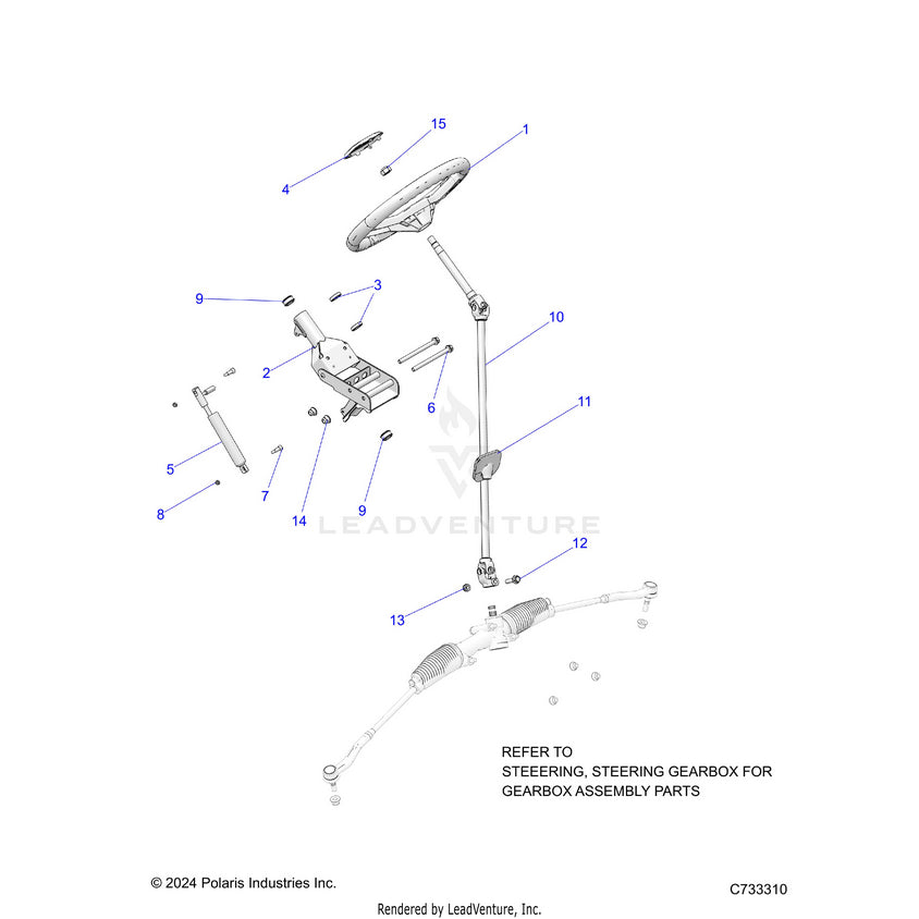 An Image of a Genuine Polaris Parts Schematic Diagram showing the schematic - STEERING: ASSEMBLY - 2026 POLARIS RANGER 1000