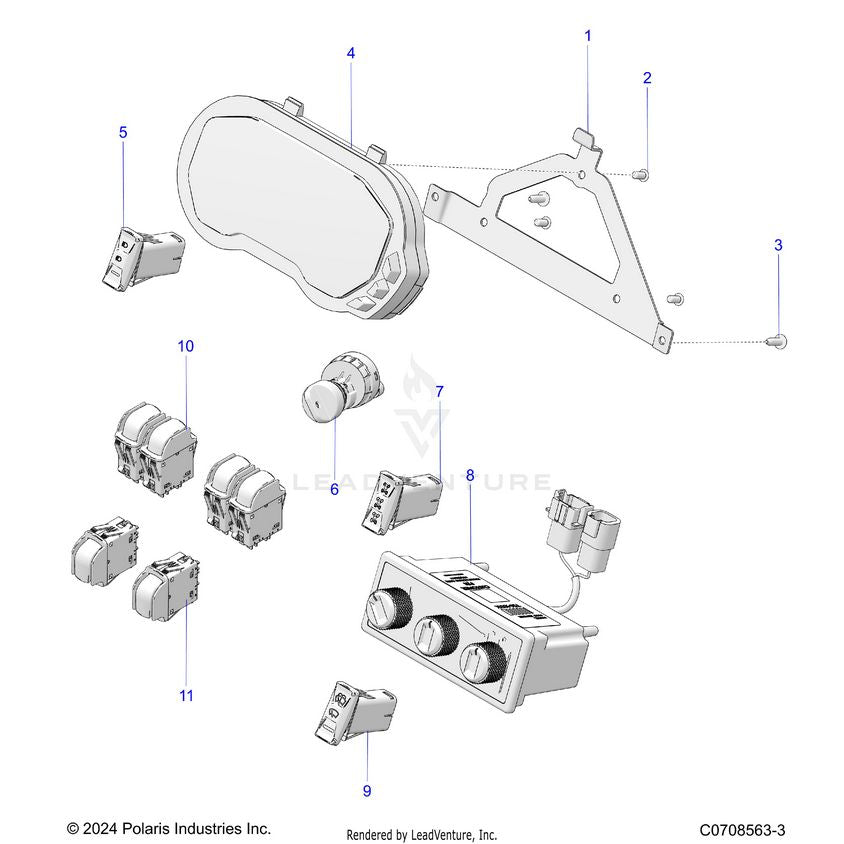 An Image of a Genuine Polaris Parts Schematic Diagram showing the schematic - ELECTRICAL: DASH INSTRUMENTS AND CONTROLS - 2025 POLARIS XPEDITION XP5 NORTHSTAR