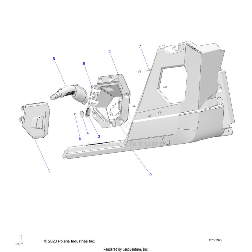An Image of a Genuine Polaris Parts Schematic Diagram showing the schematic - BODY: CHARGE PORT - 2024 POLARIS RANGER EV FULL SIZE ULTIMATE