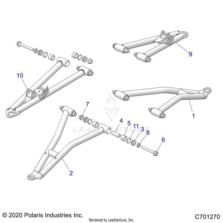 An Image of a Genuine Polaris Parts Schematic Diagram showing the schematic - SUSPENSION: FRONT CONTROL ARMS - 2021 POLARIS RANGER CREW XP 1000 EPS HIGH LIFTER