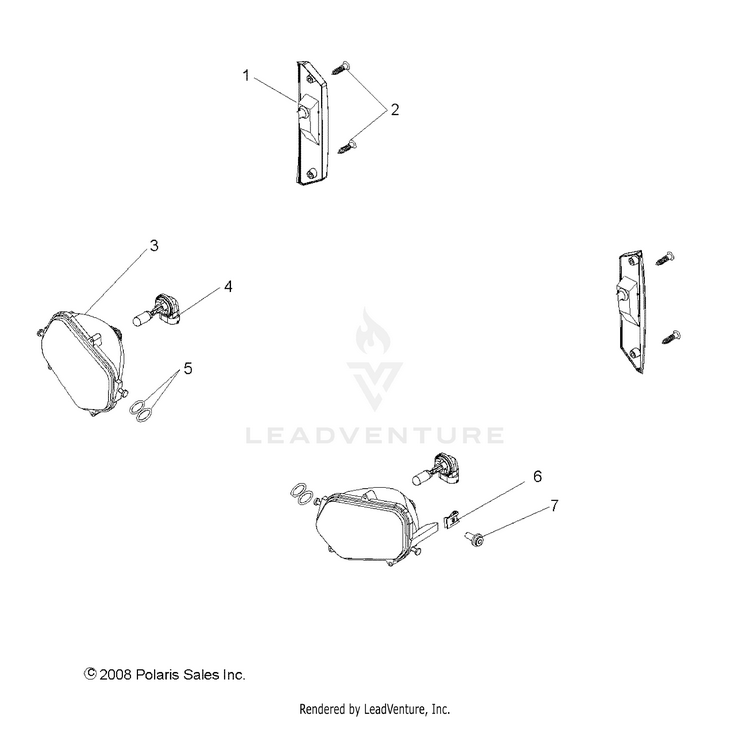 An Image of a Genuine Polaris Parts Schematic Diagram showing the schematic - ELECTRICAL: HEADLIGHTS TAILLIGHTS & BULBS - 2015 POLARIS RANGER CREW 570 EFI