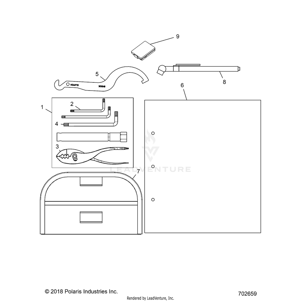 An Image of a Genuine Polaris Parts Schematic Diagram showing the schematic - REFERENCE: OWNERS MANUAL AND TOOL KIT - 2022 POLARIS GENERAL 1000 DELUXE RIDE COMMAND
