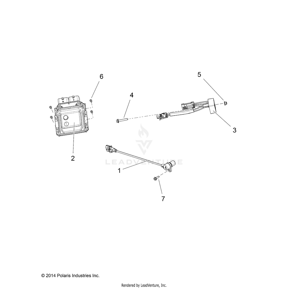 An Image of a Genuine Polaris Parts Schematic Diagram showing the schematic - ELECTRICAL: REGULATOR RELAYS & ECU - 2015 POLARIS RANGER 1000 DIESEL