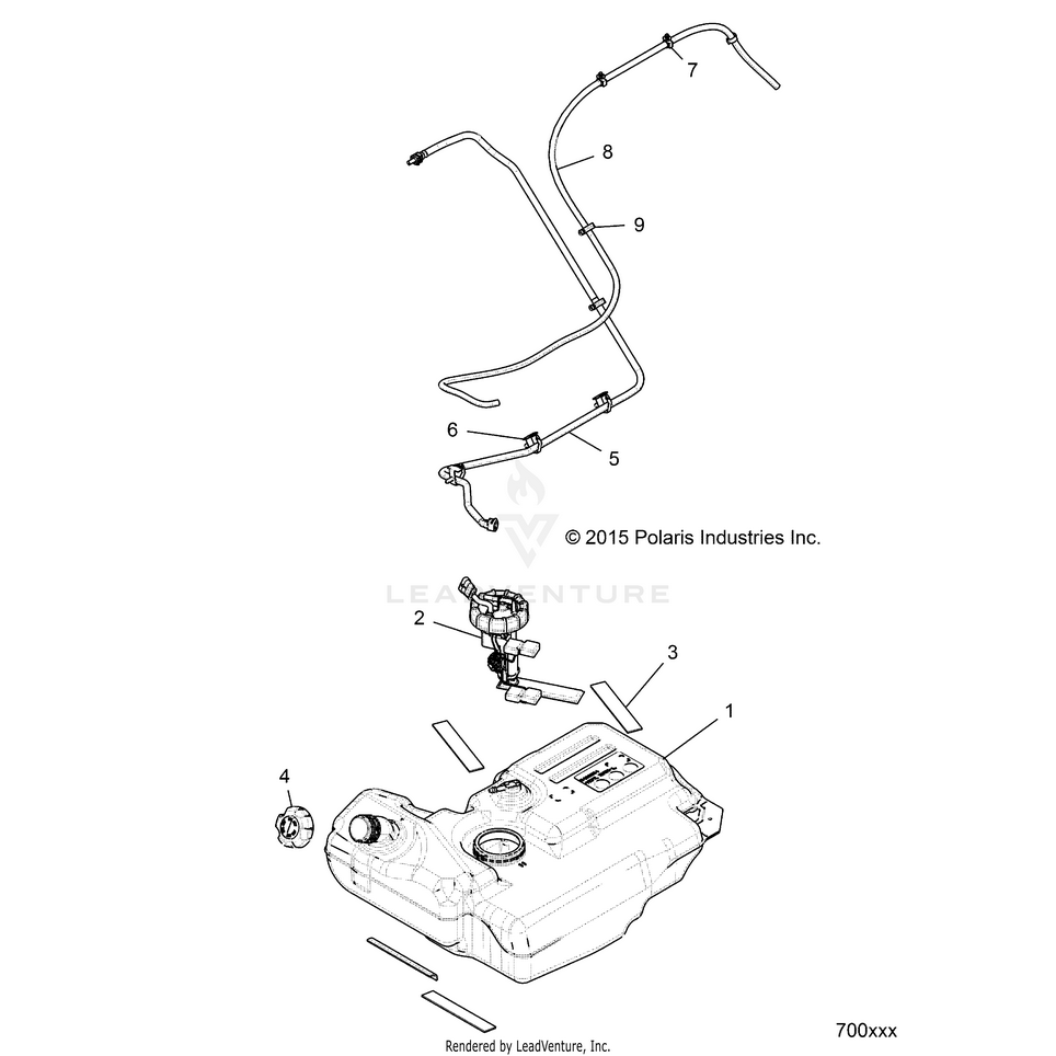 An Image of a Genuine Polaris Parts Schematic Diagram showing the schematic - BODY: FUEL TANK - 2018 POLARIS GENERAL 1000 EPS