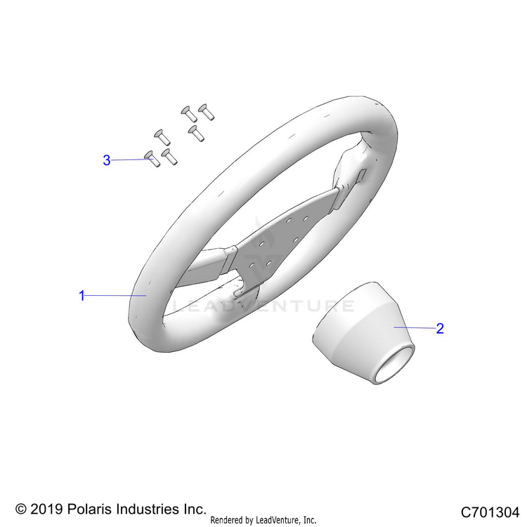 An Image of a Genuine Polaris Parts Schematic Diagram showing the schematic - STEERING: STEERING WHEEL - 2021 POLARIS GENERAL XP 4 1000 DELUXE RIDE COMMAND TRAIL