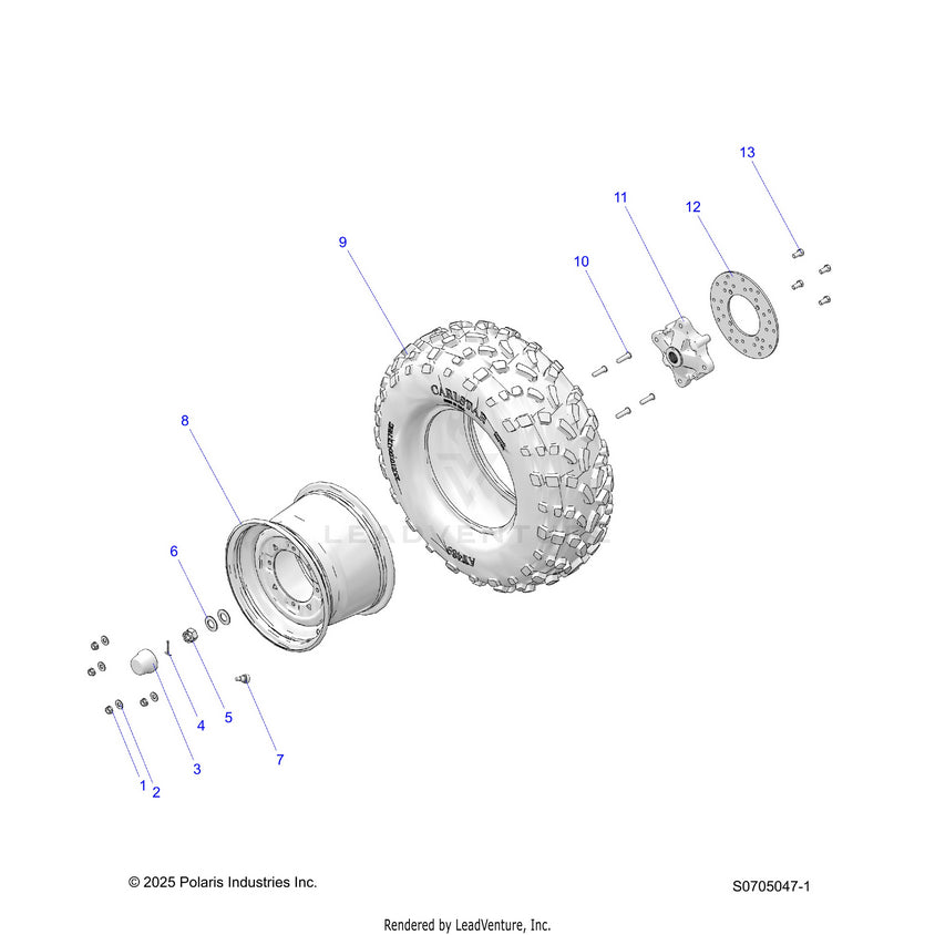 An Image of a Genuine Polaris Parts Schematic Diagram showing the schematic - WHEELS: REAR - 2026 POLARIS RANGER 570