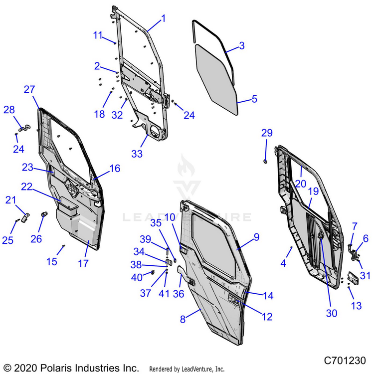 An Image of a Genuine Polaris Parts Schematic Diagram showing the schematic - BODY: DOOR FRONT FULL - 2021 POLARIS RANGER CREW XP 1000 NORTHSTAR