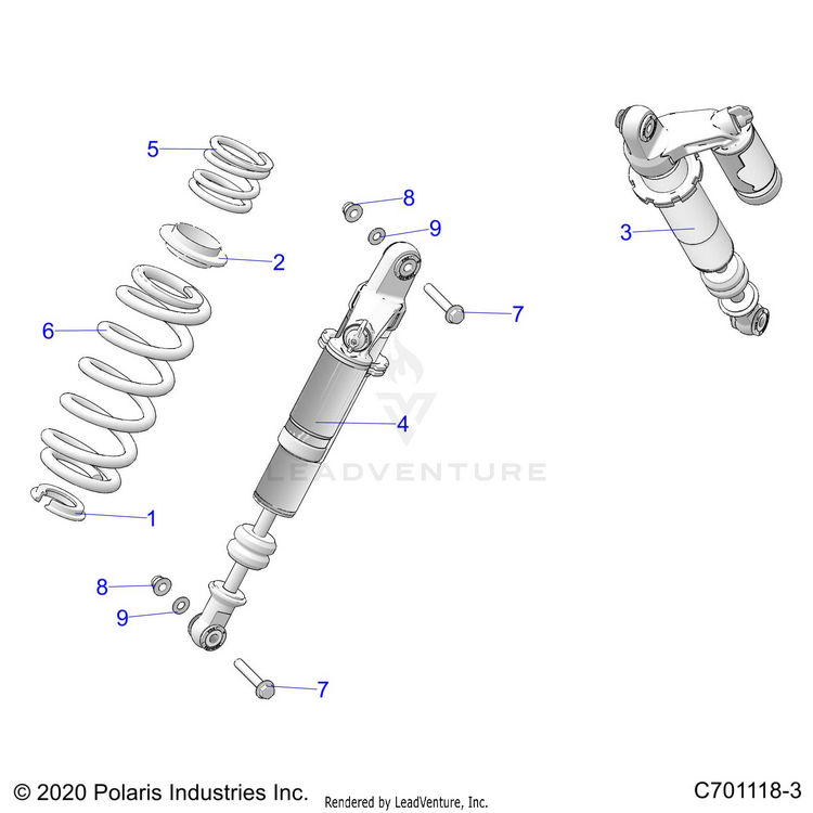 An Image of a Genuine Polaris Parts Schematic Diagram showing the schematic - SUSPENSION: REAR SHOCK MOUNTING - 2021 POLARIS GENERAL 4 1000 RIDE COMMAND