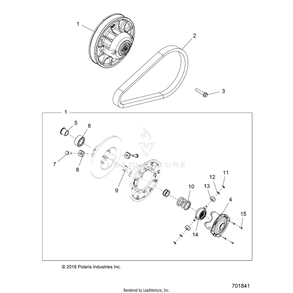 An Image of a Genuine Polaris Parts Schematic Diagram showing the schematic - DRIVE TRAIN: SECONDARY CLUTCH - 2020 POLARIS GENERAL 1000 DELUXE EPS