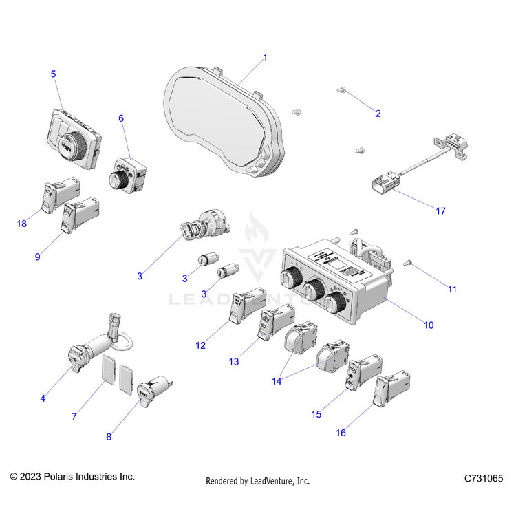 An Image of a Genuine Polaris Parts Schematic Diagram showing the schematic - ELECTRICAL: DASH COMPONENTS - 2026 POLARIS RANGER XD 1500 NORTHSTAR ULTIMATE