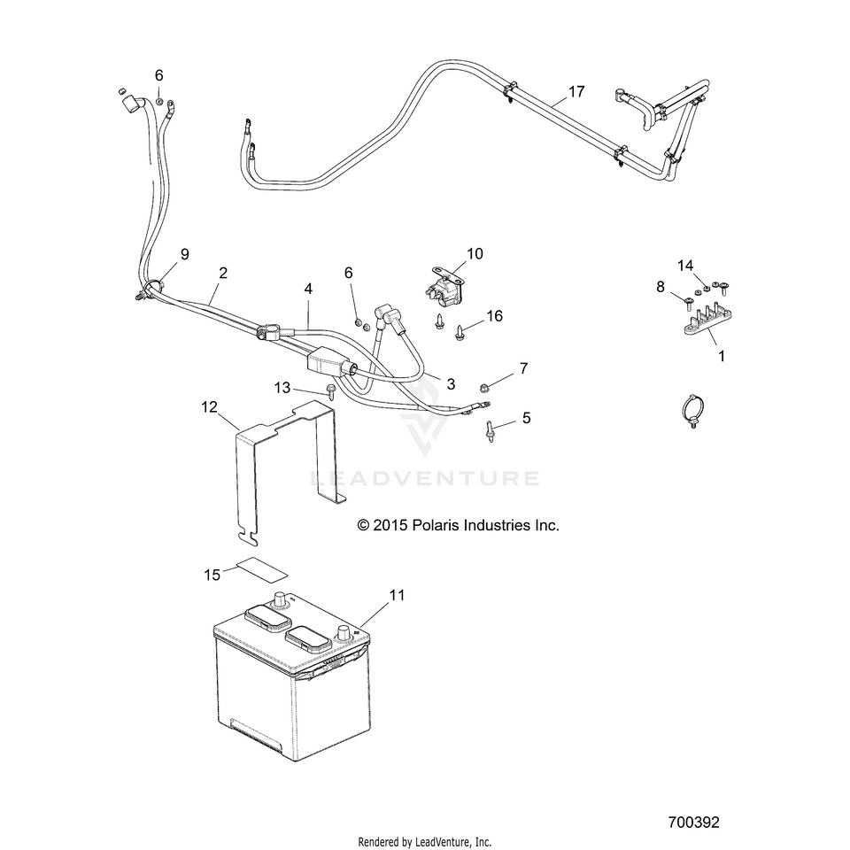 An Image of a Genuine Polaris Parts Schematic Diagram showing the schematic - ELECTRICAL: BATTERY - 2016 POLARIS RANGER 900 XP