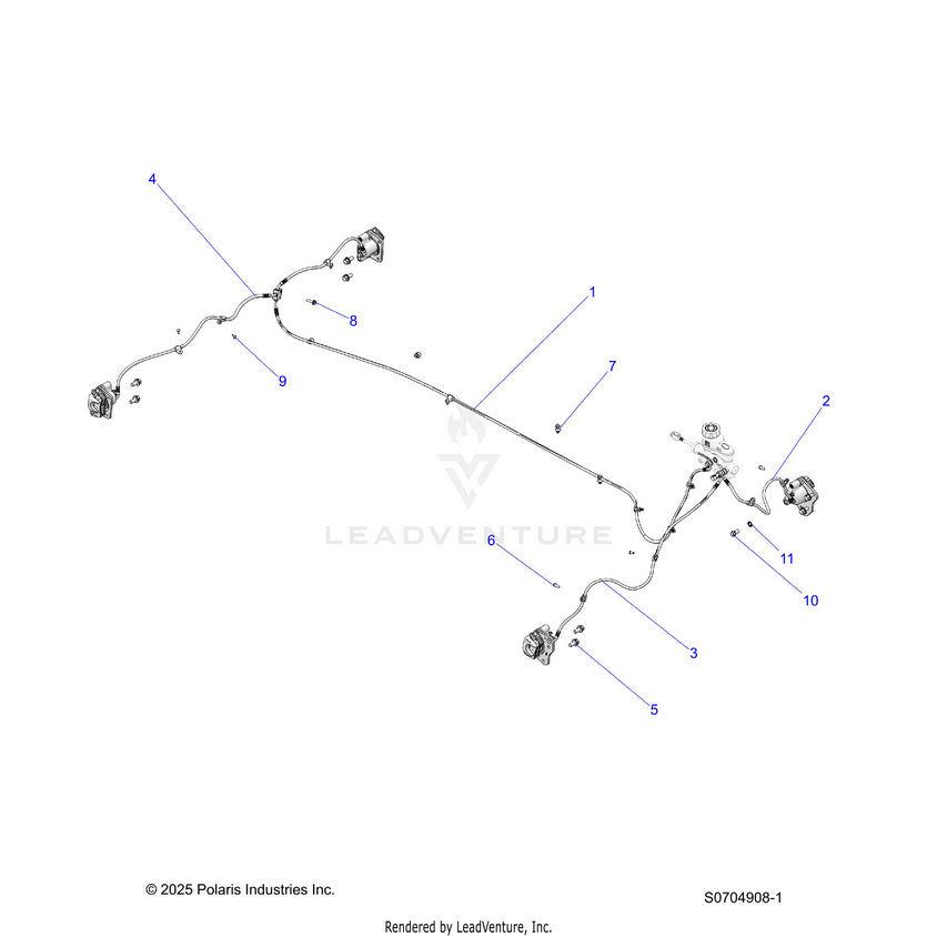 An Image of a Genuine Polaris Parts Schematic Diagram showing the schematic - BRAKES: LINES - 2026 POLARIS RANGER 570