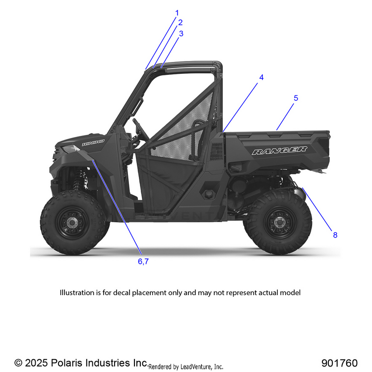 An Image of a Genuine Polaris Parts Schematic Diagram showing the schematic - BODY: DECALS GENERAL - 2026 POLARIS RANGER 1000