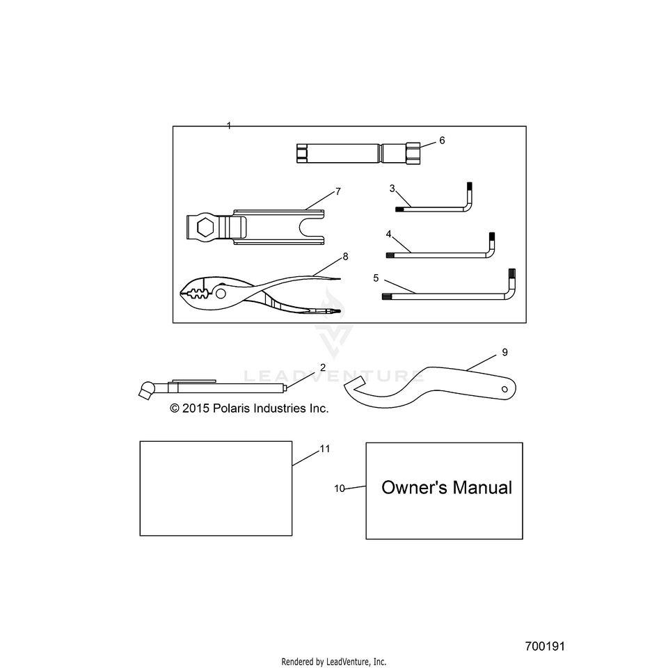 An Image of a Genuine Polaris Parts Schematic Diagram showing the schematic - REFERENCE: TOOL KIT & OWNERS MANUALS - 2020 POLARIS RANGER 500