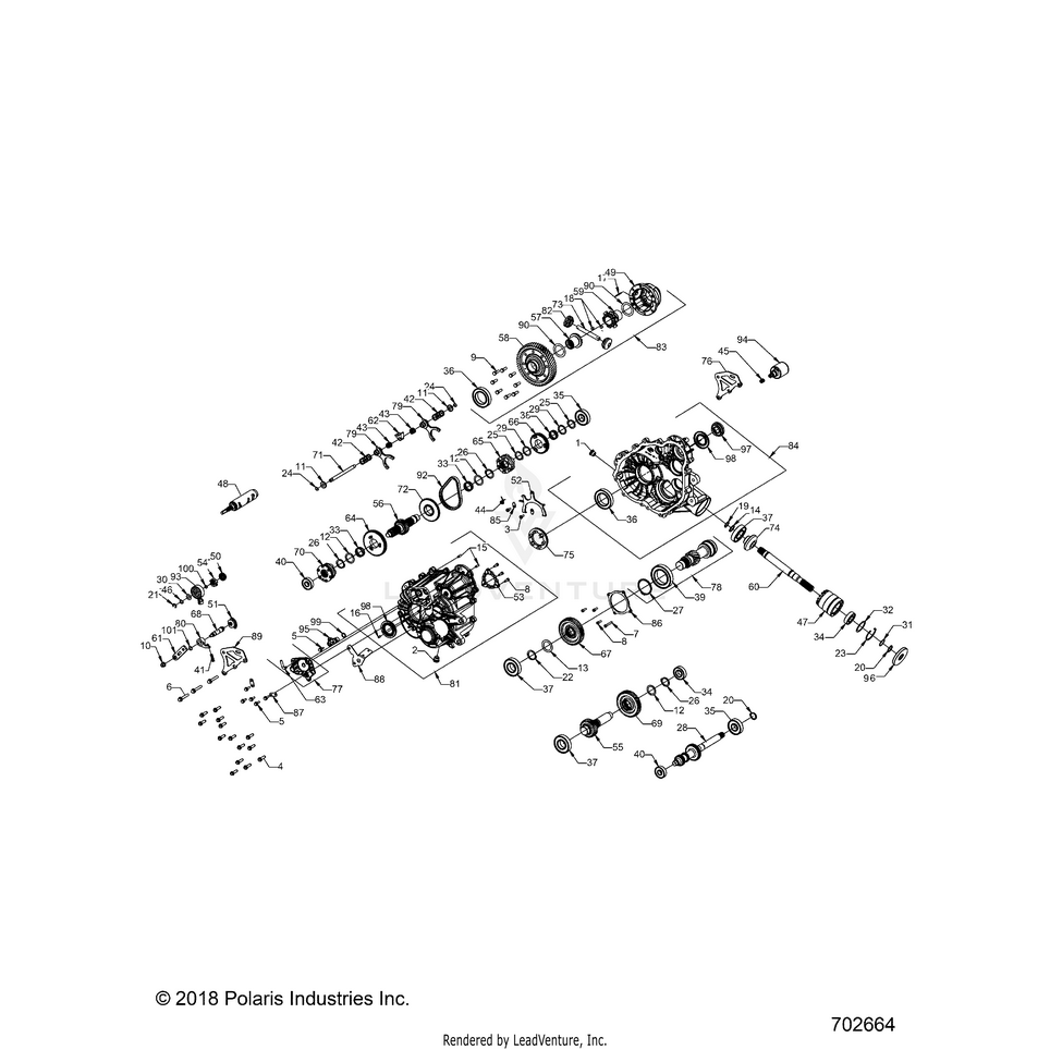 An Image of a Genuine Polaris Parts Schematic Diagram showing the schematic - DRIVE TRAIN: MAIN GEARCASE (FROM 6/17/2019) - 2019 POLARIS RANGER 500 2WD HDPE