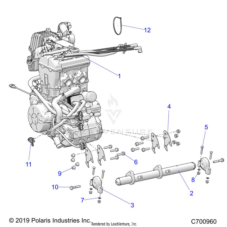 An Image of a Genuine Polaris Parts Schematic Diagram showing the schematic - ENGINE: MOUNTING & LONG BLOCK - 2020 POLARIS RANGER CREW XP 1000 EPS