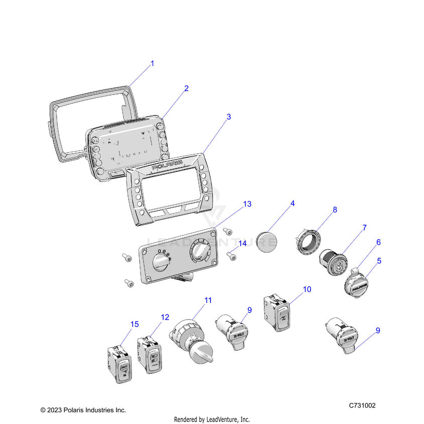 An Image of a Genuine Polaris Parts Schematic Diagram showing the schematic - ELECTRICAL: DASH INSTRUMENTS & CONTROLS - 2022 POLARIS RANGER CREW 570 NORTHSTAR
