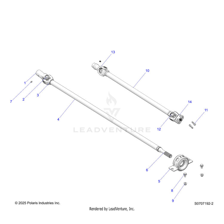 An Image of a Genuine Polaris Parts Schematic Diagram showing the schematic - DRIVE TRAIN: PROP SHAFTS - 2026 POLARIS RANGER 570 CREW
