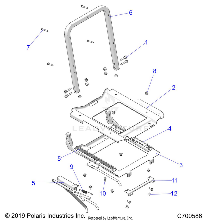 An Image of a Genuine Polaris Parts Schematic Diagram showing the schematic - BODY: SLIDER DRIVERS SEAT - 2024 POLARIS RANGER 1000 PREMIUM