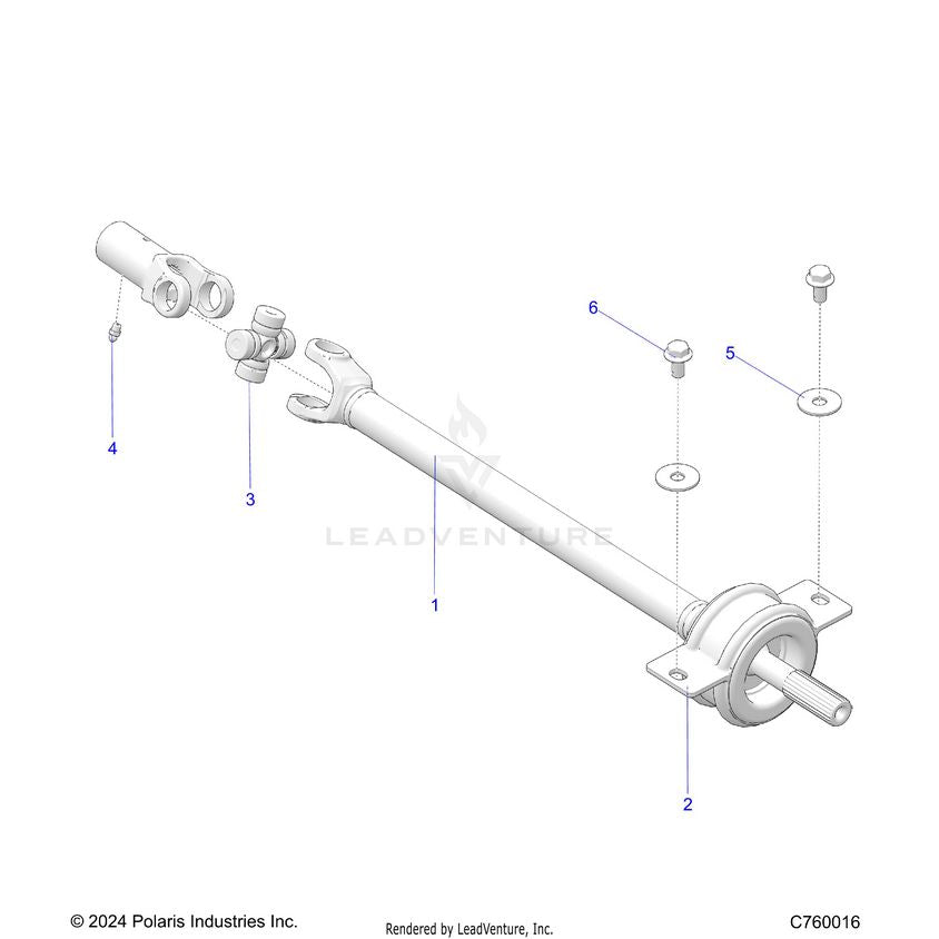 An Image of a Genuine Polaris Parts Schematic Diagram showing the schematic - DRIVE TRAIN: MID PROP SHAFT - 2025 POLARIS GENERAL XP 4 1000 SPORT