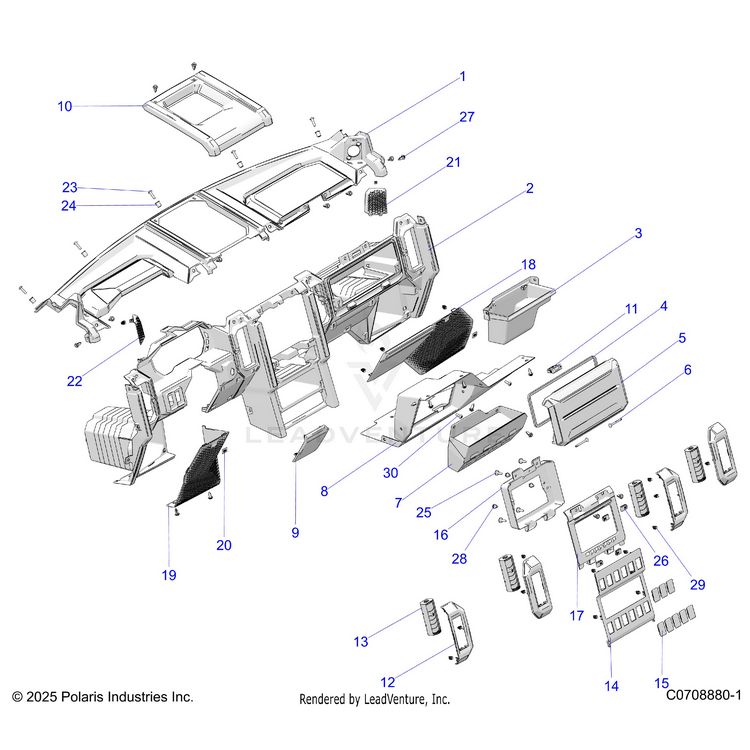 An Image of a Genuine Polaris Parts Schematic Diagram showing the schematic - BODY: DASH - 2026 POLARIS XPEDITION ADV NORTHSTAR