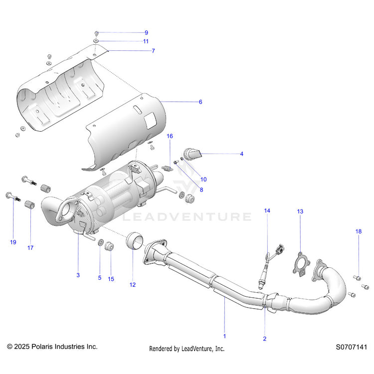 An Image of a Genuine Polaris Parts Schematic Diagram showing the schematic - ENGINE: EXHAUST - 2026 POLARIS RANGER 570 CREW NORTHSTAR