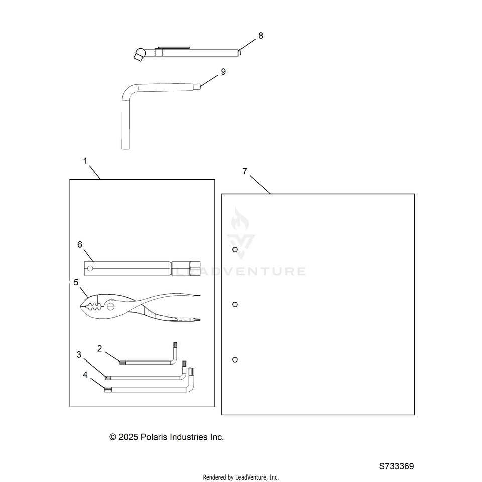 An Image of a Genuine Polaris Parts Schematic Diagram showing the schematic - REFERENCE: OWNERS MANUAL & TOOL KIT - 2026 POLARIS RANGER 500