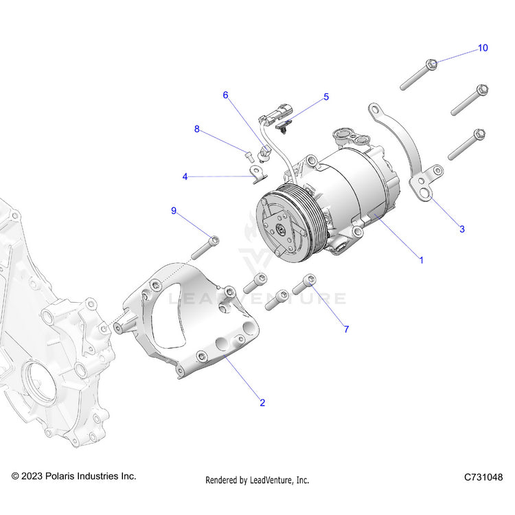 An Image of a Genuine Polaris Parts Schematic Diagram showing the schematic - ENGINE: HVAC COMPRESSOR - 2024 POLARIS RANGER XD 1500 NORTHSTAR ULTIMATE