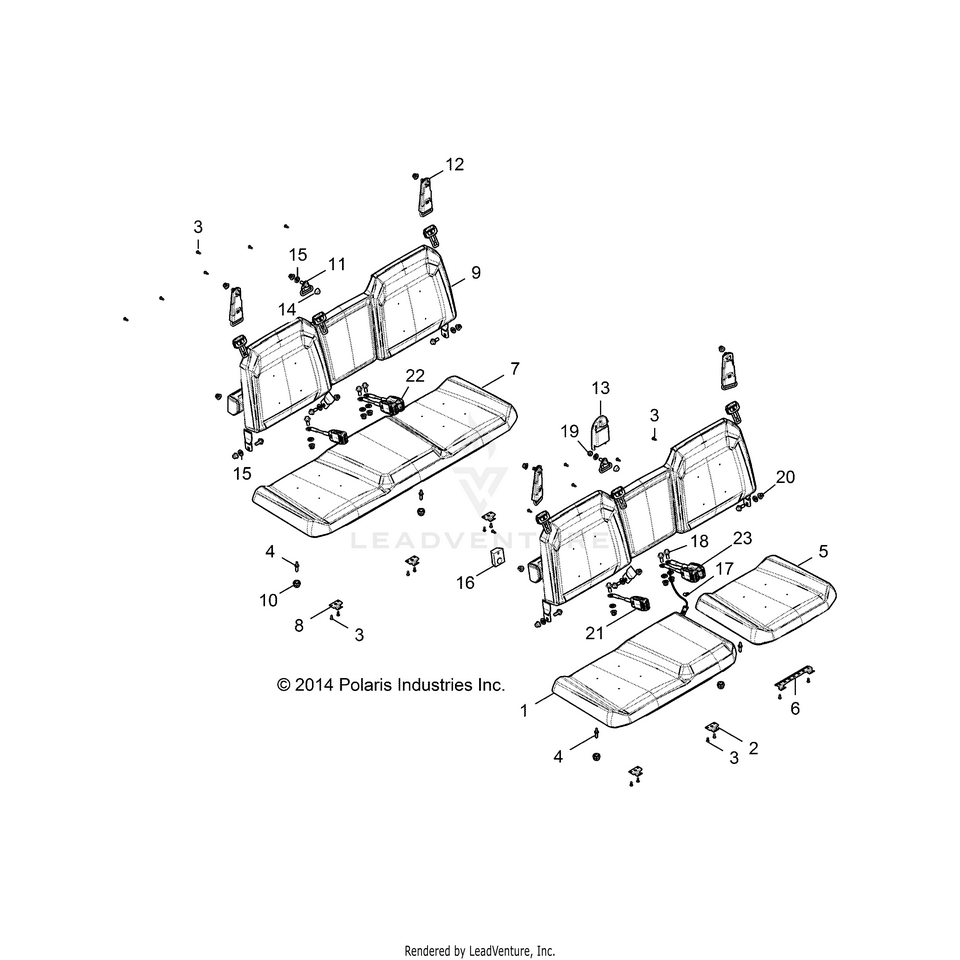 An Image of a Genuine Polaris Parts Schematic Diagram showing the schematic - BODY: SEAT - 2015 POLARIS RANGER CREW 570 EFI FULL SIZE