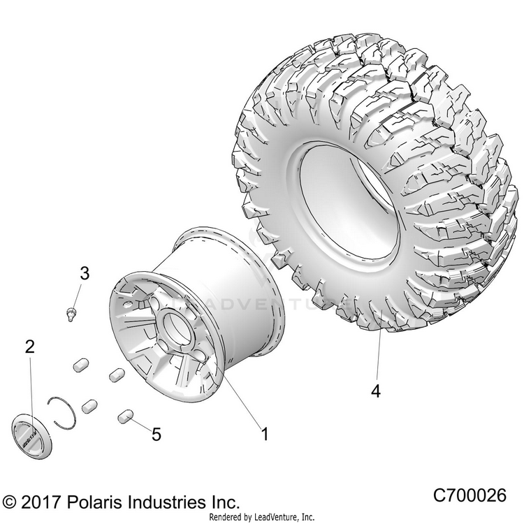 An Image of a Genuine Polaris Parts Schematic Diagram showing the schematic - WHEELS: REAR - 2019 POLARIS RANGER CREW XP 1000 RIDE COMMAND