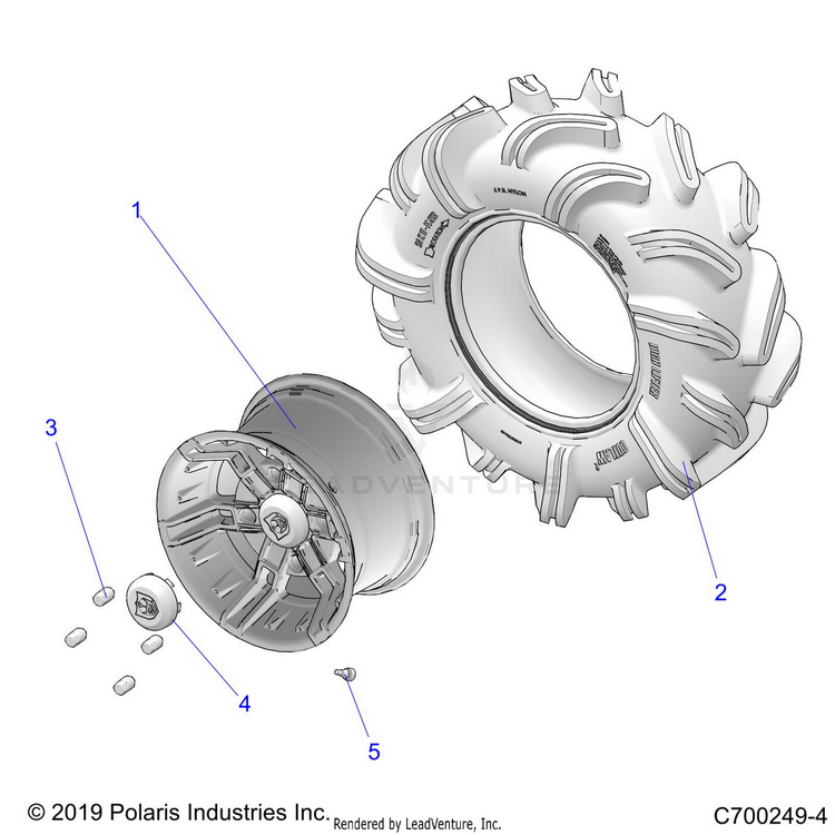 An Image of a Genuine Polaris Parts Schematic Diagram showing the schematic - WHEELS: REAR - 2020 POLARIS RANGER CREW XP 1000 EPS HIGH LIFTER