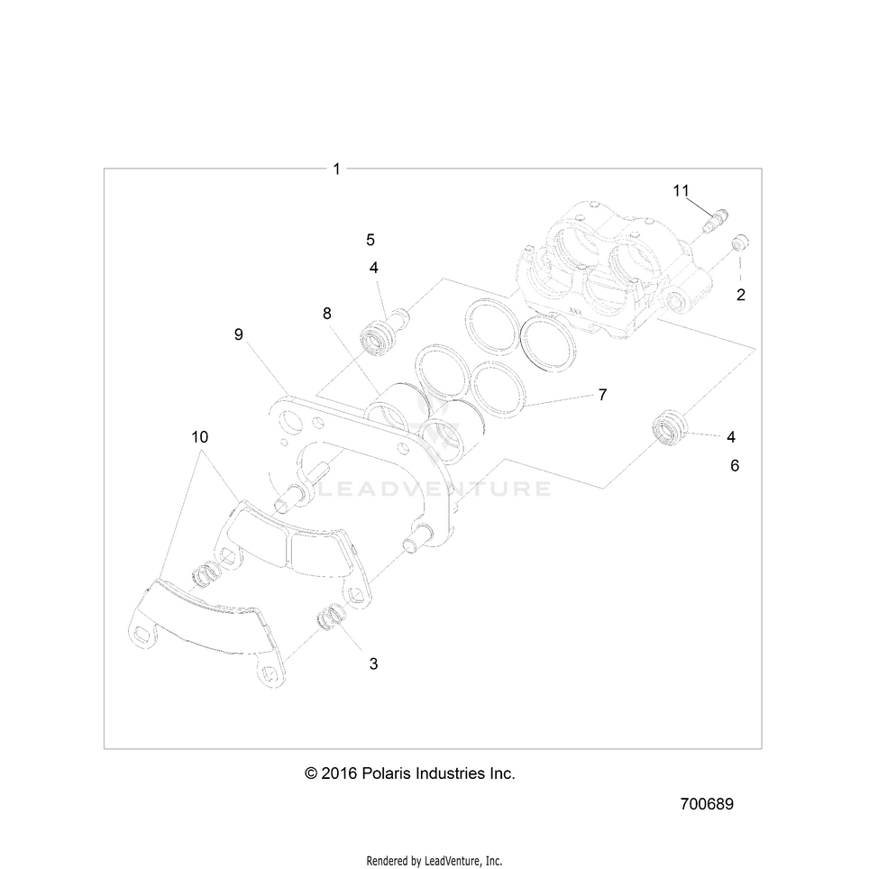 An Image of a Genuine Polaris Parts Schematic Diagram showing the schematic - BRAKES: FRONT CALIPER - 2018 POLARIS RANGER EV LIION