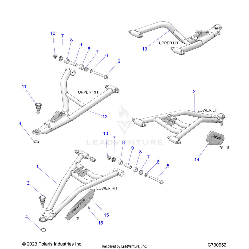 An Image of a Genuine Polaris Parts Schematic Diagram showing the schematic - SUSPENSION: FRONT CONTROL ARMS - 2025 POLARIS RANGER XD 1500 NORTHSTAR ULTIMATE