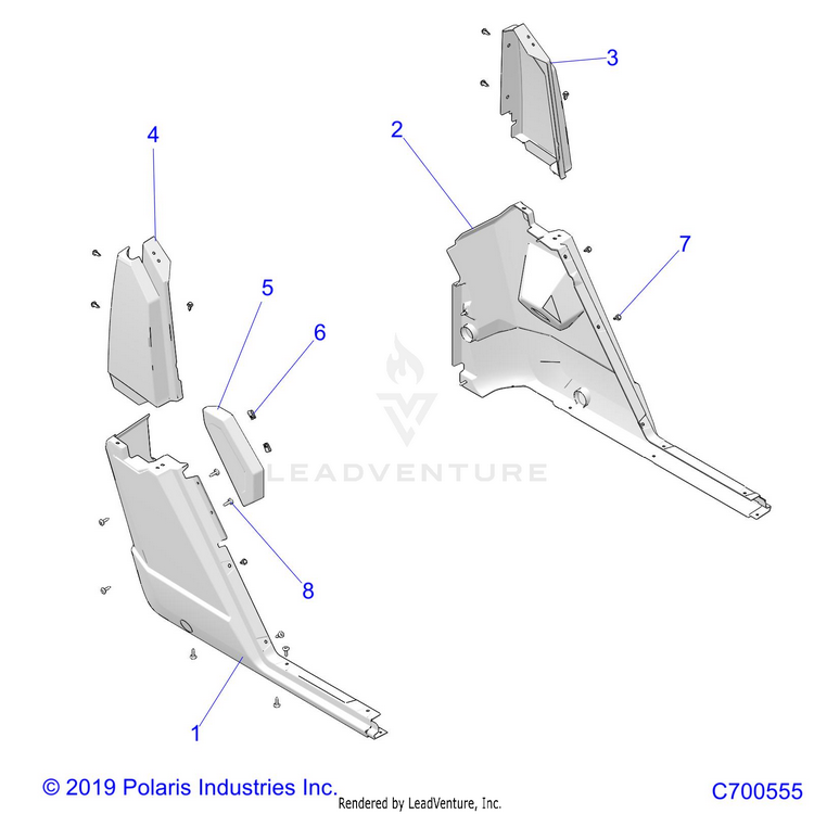 An Image of a Genuine Polaris Parts Schematic Diagram showing the schematic - BODY: REAR FENDERS - 2025 POLARIS RANGER 1000 XP NORTHSTAR ULTIMATE TRAIL BOSS