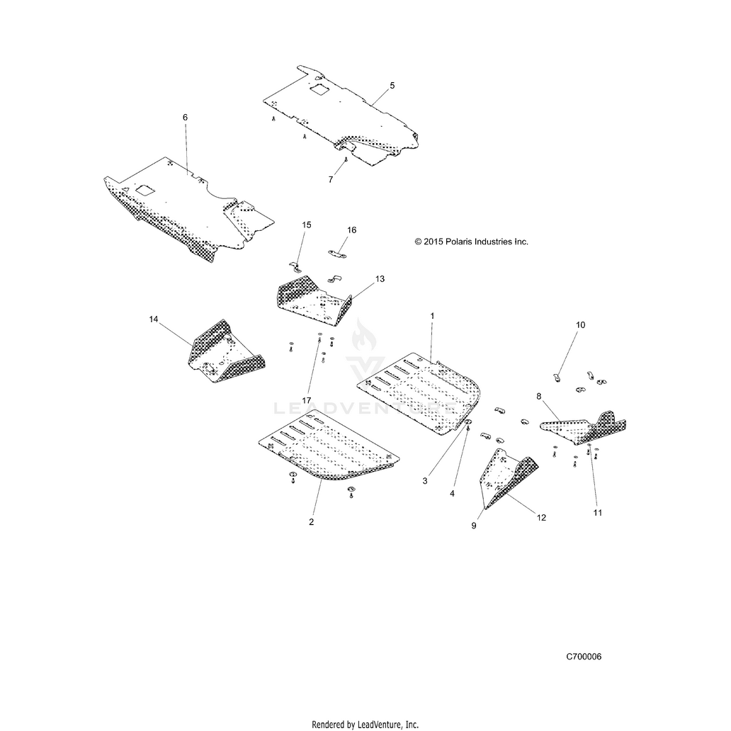 An Image of a Genuine Polaris Parts Schematic Diagram showing the schematic - BODY: UNDERCARRAGE PROTECTION - 2016 POLARIS RANGER 900 XP