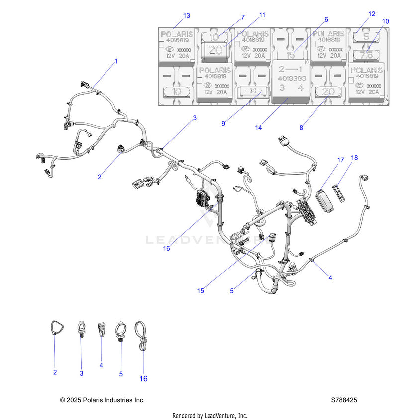 An Image of a Genuine Polaris Parts Schematic Diagram showing the schematic - ELECTRICAL: WIRE HARNESS CHASSIS - 2026 POLARIS RANGER 500