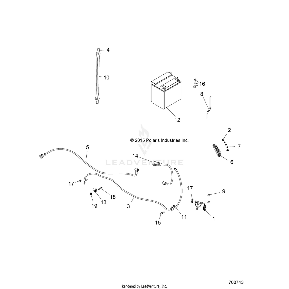 An Image of a Genuine Polaris Parts Schematic Diagram showing the schematic - ELECTRICAL: BATTERY - 2017 POLARIS RANGER CREW 570 FULL SIZE