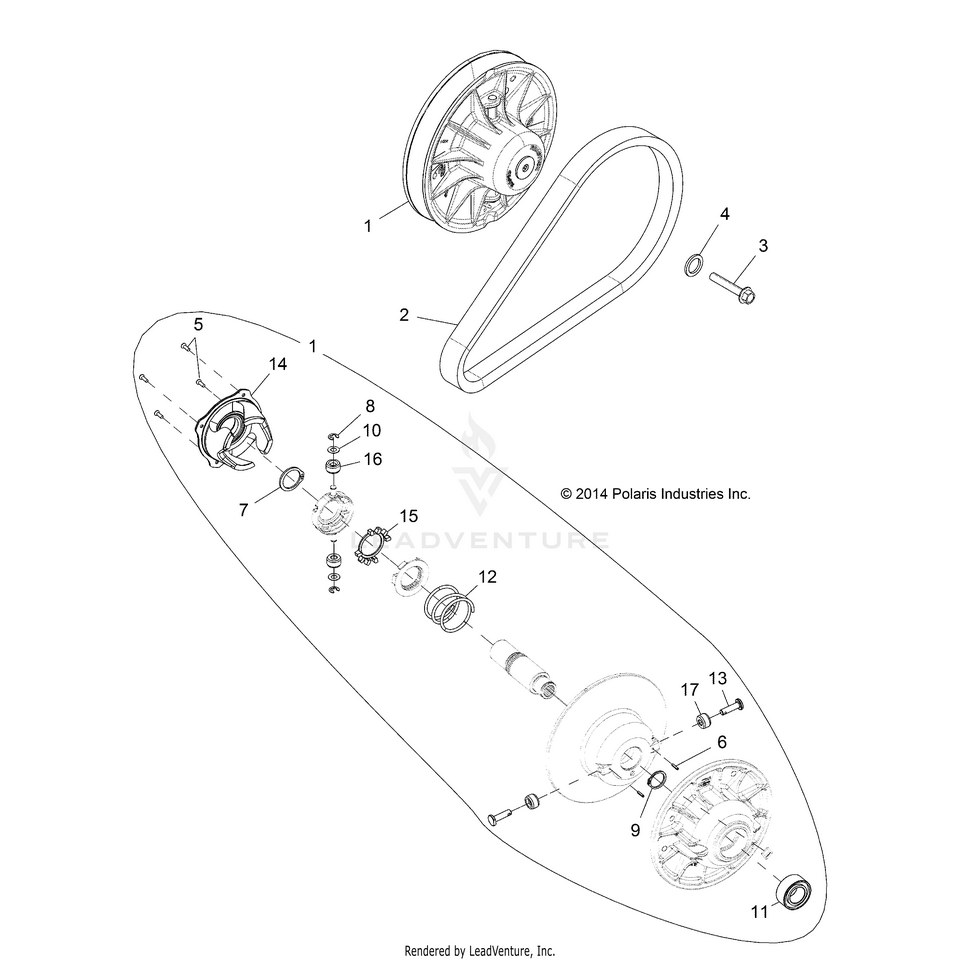 An Image of a Genuine Polaris Parts Schematic Diagram showing the schematic - DRIVE TRAIN: CLUTCH SECONDARY EBS - 2015 POLARIS RANGER 900 XP