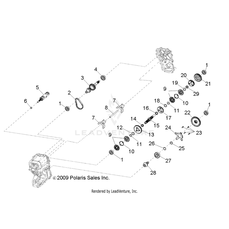 An Image of a Genuine Polaris Parts Schematic Diagram showing the schematic - DRIVE TRAIN: MAIN GEARCASE INTERNAL - 2016 POLARIS RANGER 800 6X6