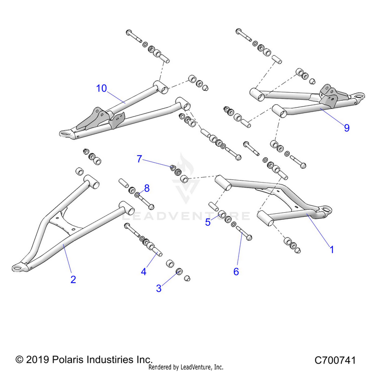 An Image of a Genuine Polaris Parts Schematic Diagram showing the schematic - SUSPENSION: FRONT CONTROL ARMS - 2020 POLARIS RANGER CREW XP 1000 BACK COUNTRY FACTORY CHOICE